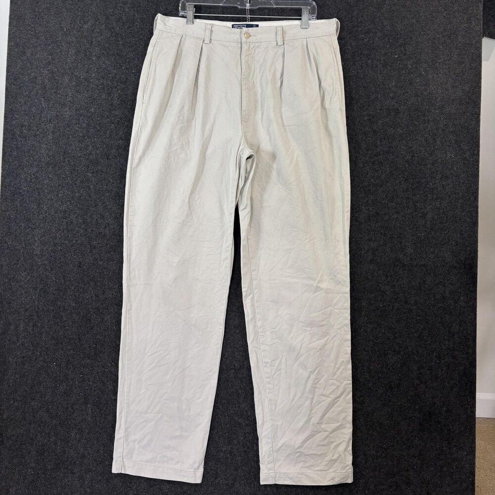 Polo Ralph Lauren Andrew Pants Men's 34x34 Khaki Pleated Classic Chino Cotton
